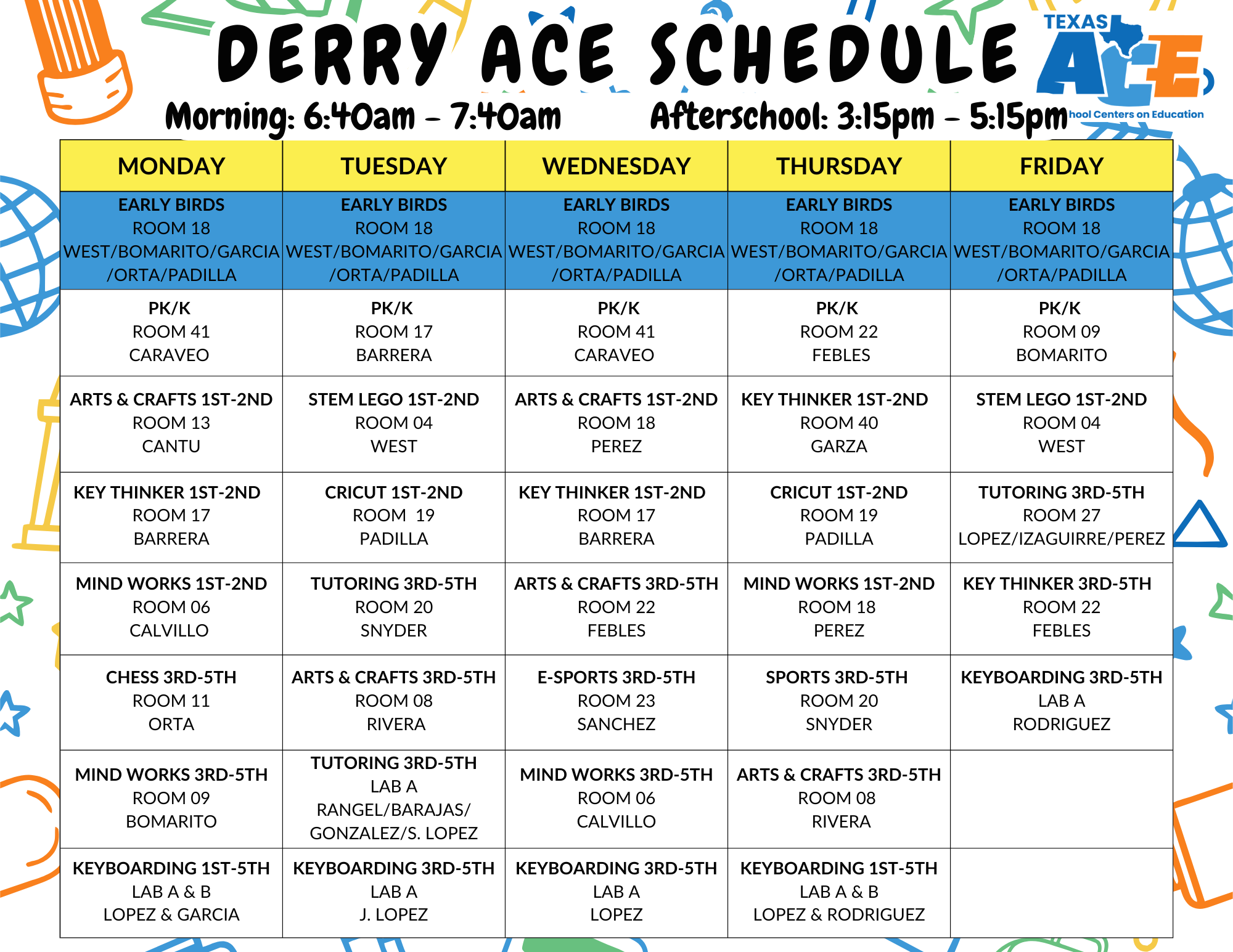 Derry Schedule