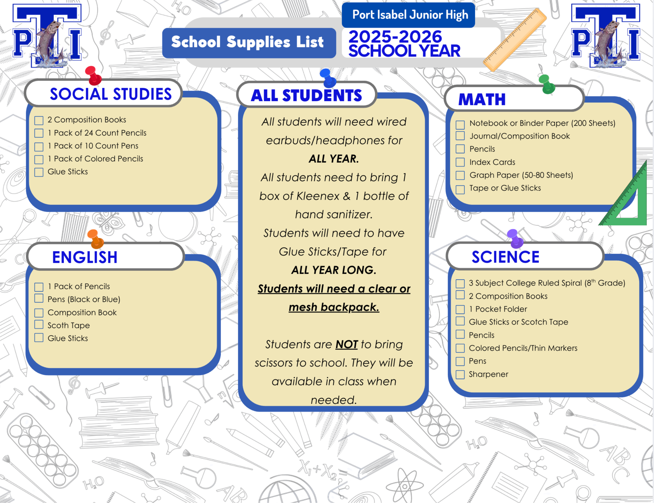 PIJH 24-25 School Supplies List