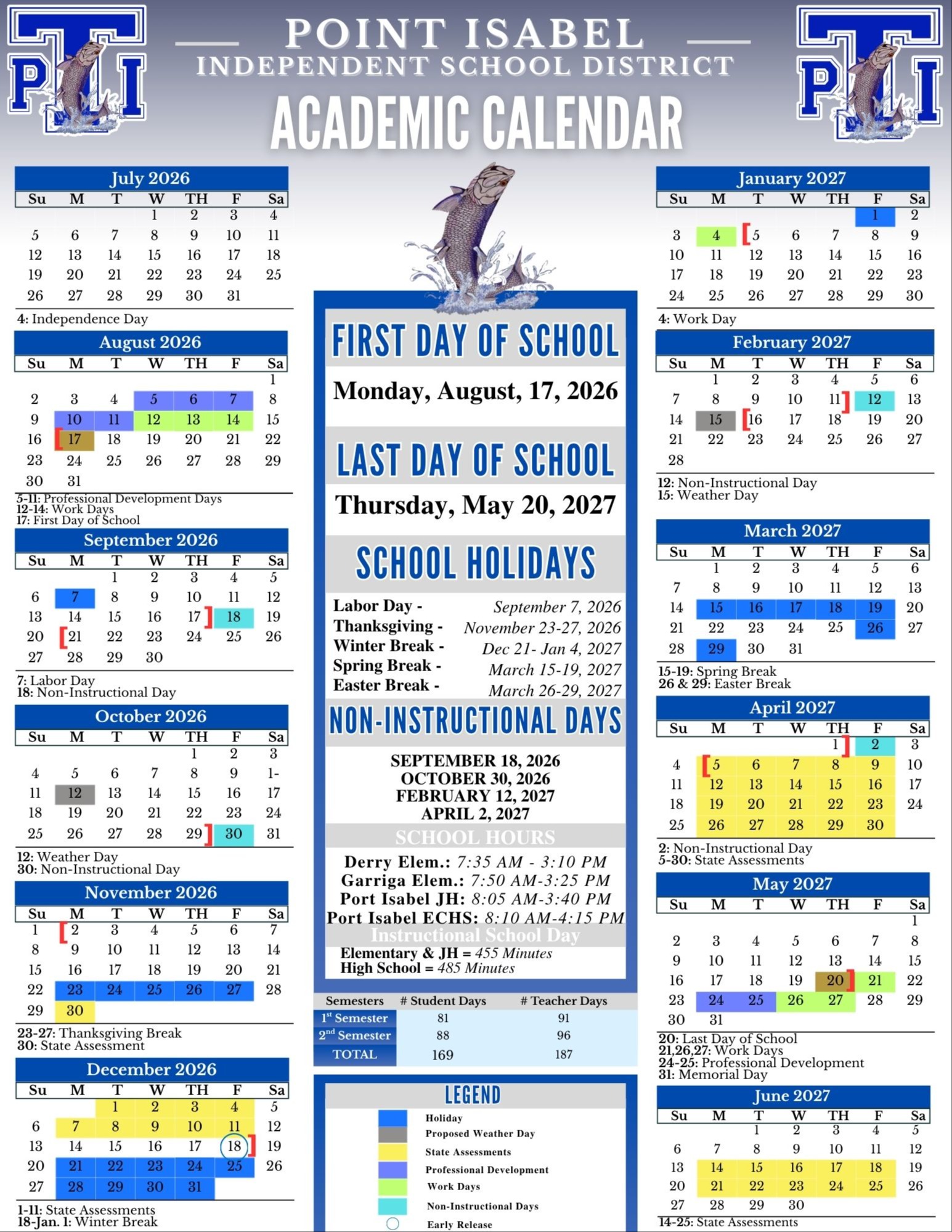 Academic Calendar | Point Isabel ISD