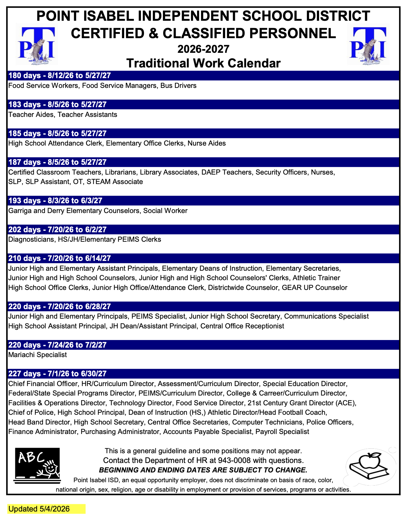 Traditional Work Calendar