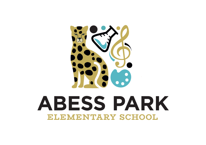 Logo with a leopard and a teddy bear, a musical note, and a blue ball. Text reads "ABESS PARK SUBDIVISION SCHOOL".