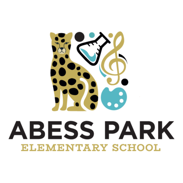 Logo with a cat, a bear, and a musical note, with "Adebb Park Elementary School" written below.