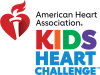 Logo features a red heart with a flame and torch, with "KIDS HEART CHALLENGE" in colorful letters.
