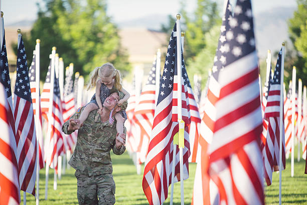 military family with flags