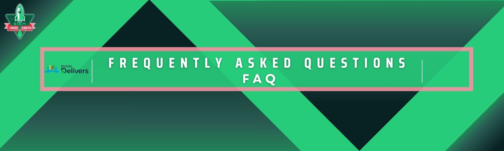 Green and black geometric shapes with "Frequently Asked Questions FAQ" in white text on a dark green background.