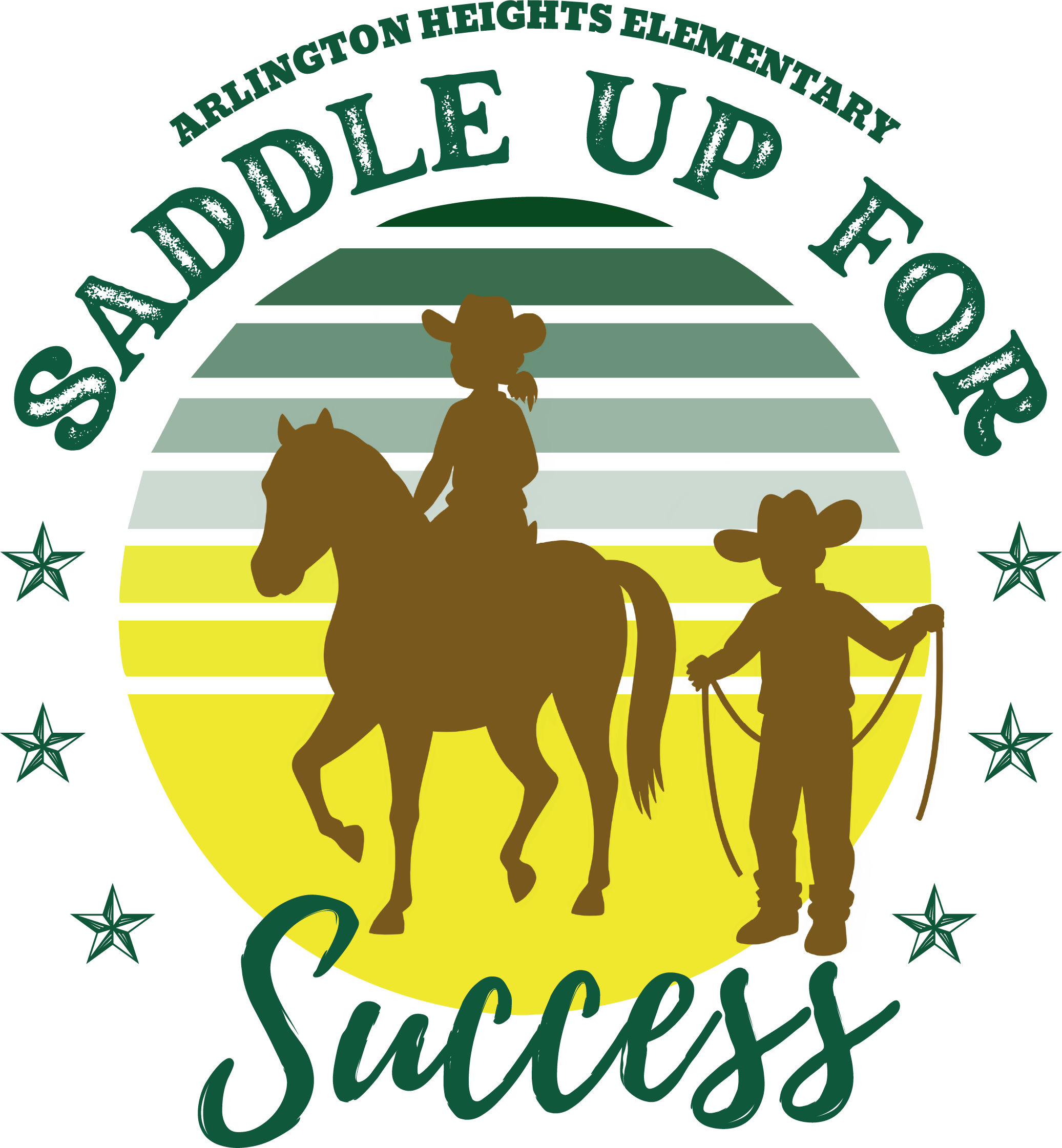 Arlington H eights Elementary Saddle Up for Success image has a picture of a girl on a horse and a boy holding a rope.