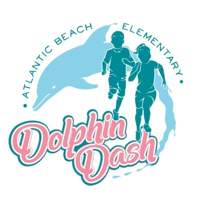 Logo featuring two children running, a dolphin, and the words "Dolphin Dash" and "Atlantic Beach Elementary."