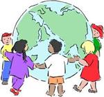 drawing of people holding hands around the world