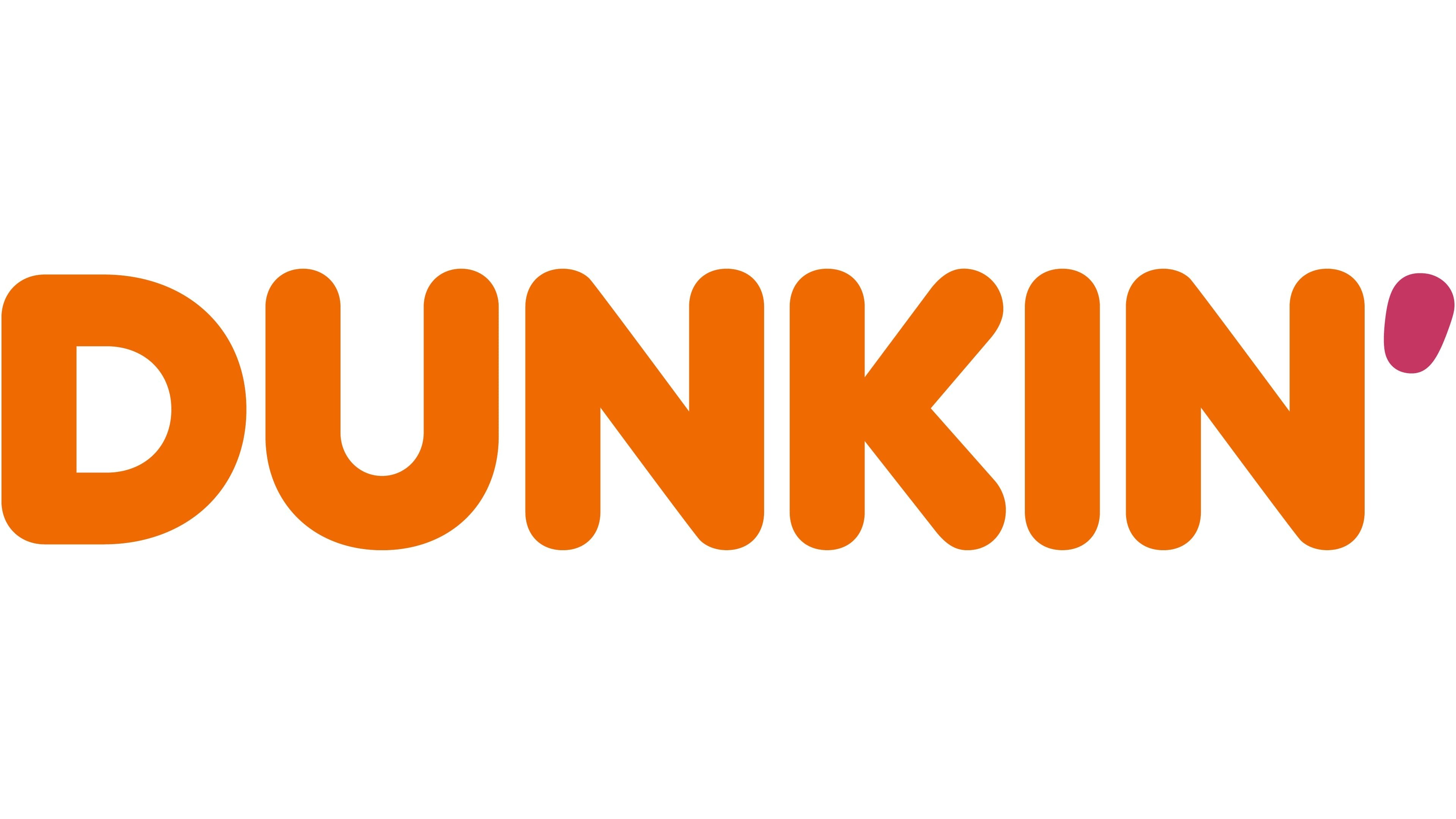 The Dunkin' logo, featuring orange text on a white background.