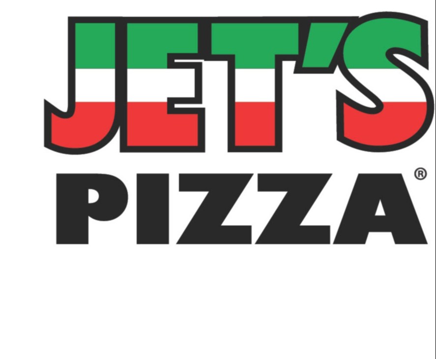 A logo for Jets Pizza, featuring an Italian flag design in red, green, and white.