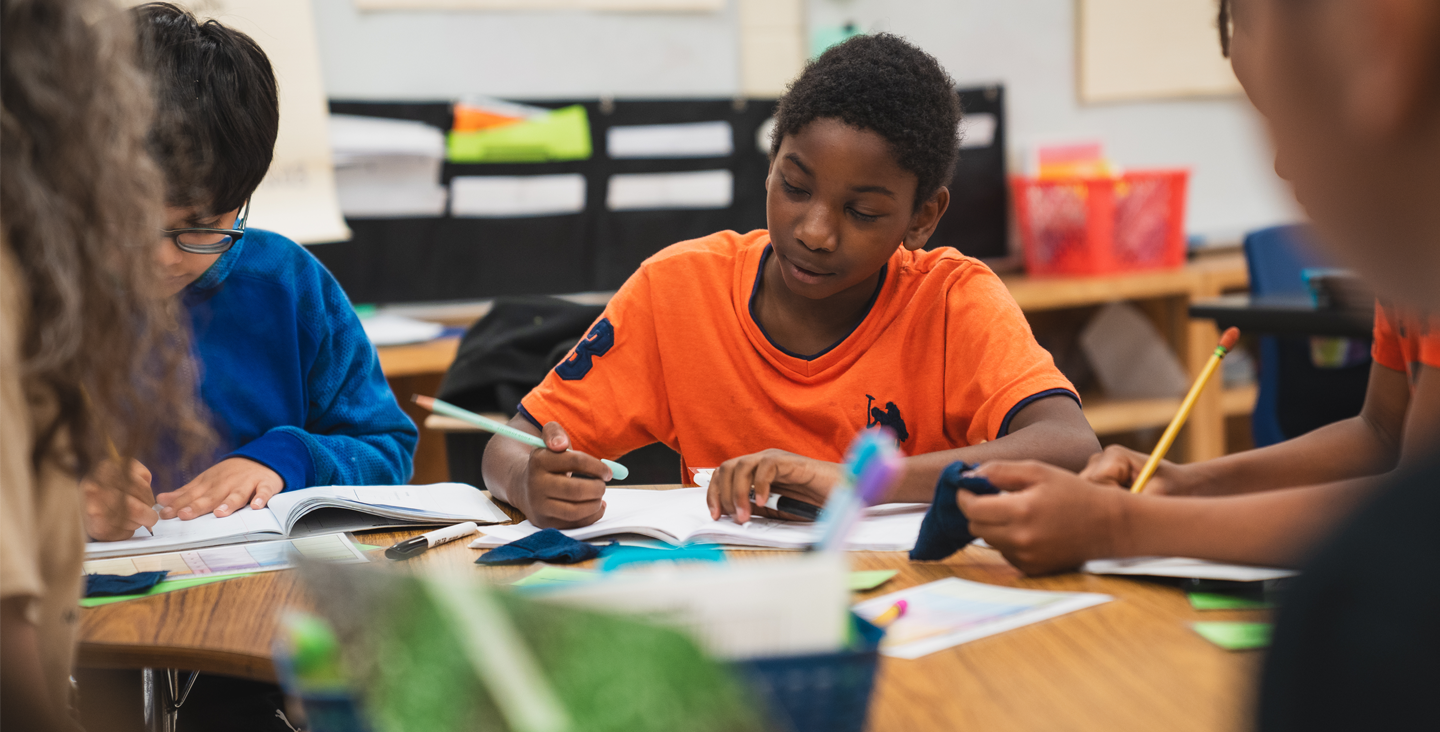 students working at table