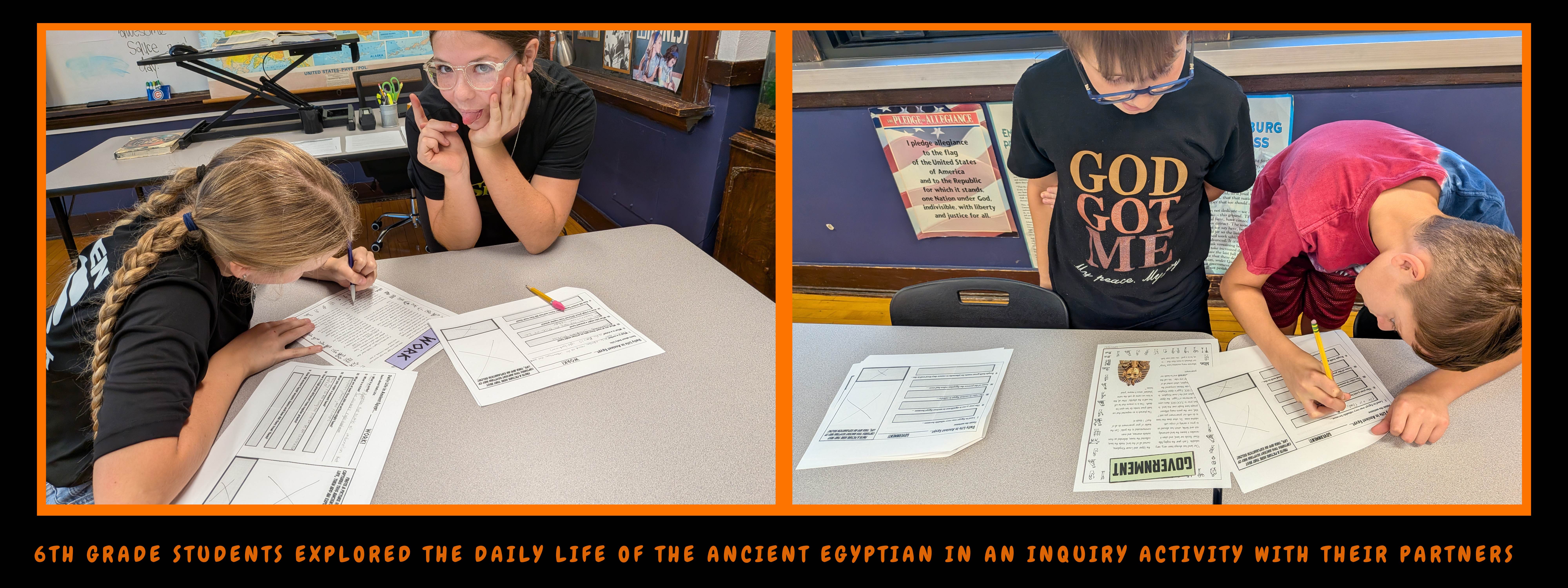 6th grade students explored the daily life of the ancient Egyptian in an inquiry activity with their partners