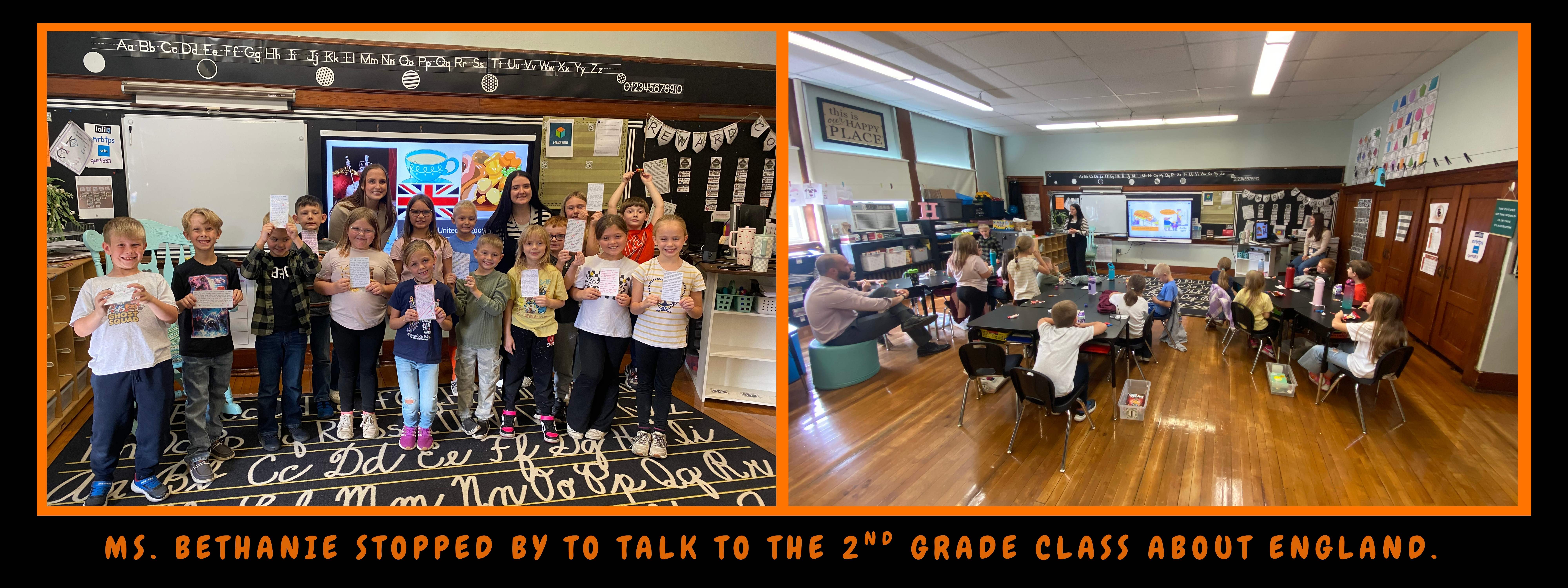 Ms, Bethanie stopped by to talk to the 2nd grade class about England.