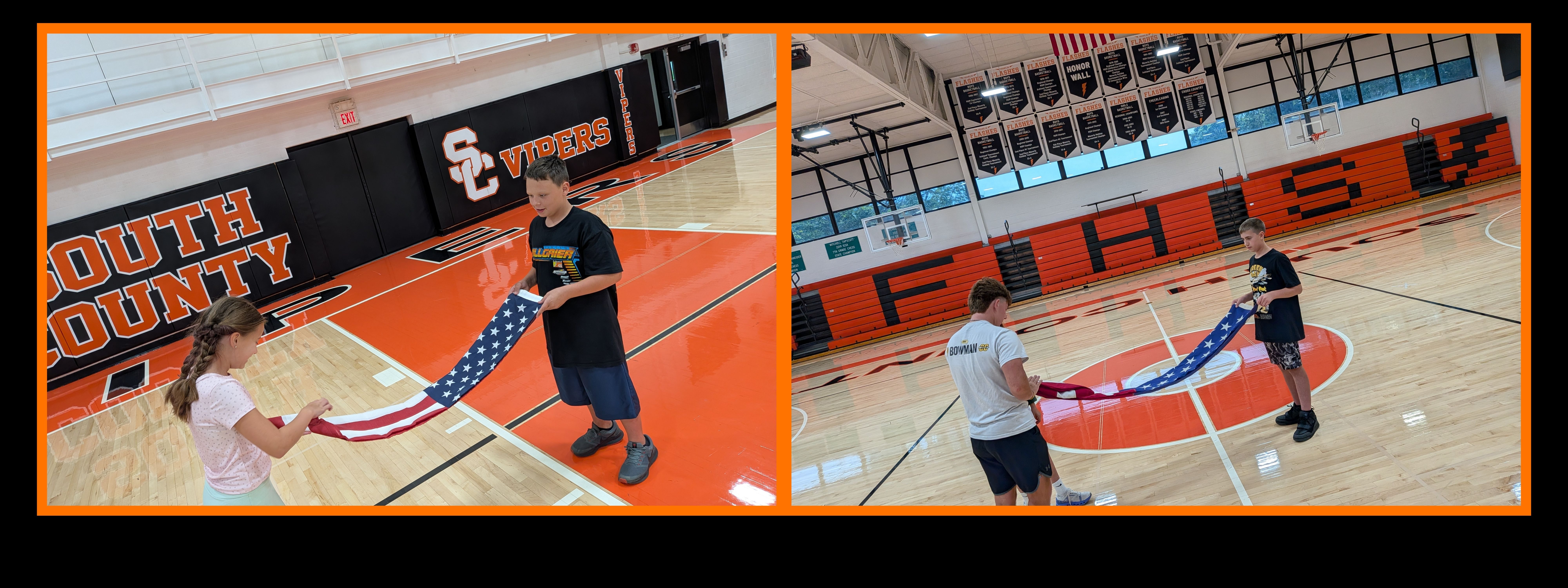 6th grade students folding the flag.
