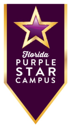 Rectangular purple banner with a purple star and the words, Florida Purple Star Campus
