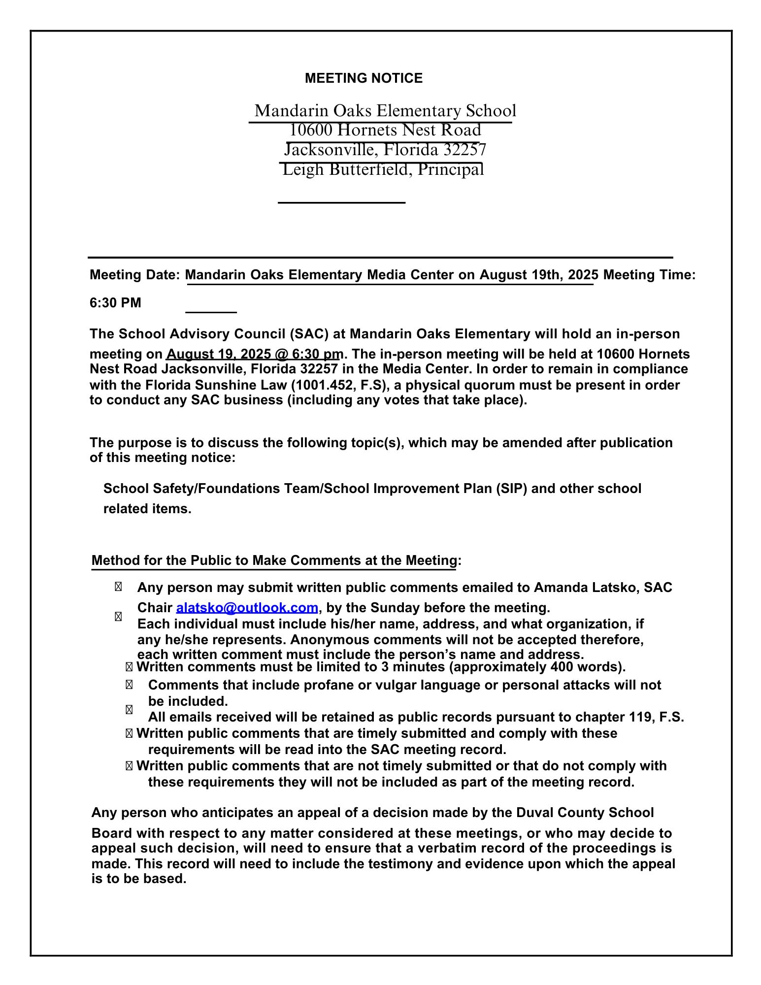 SAC Agenda