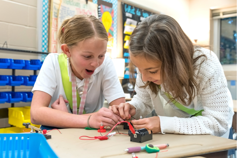 Students working in science