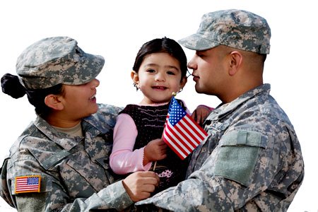 military people with baby in arms