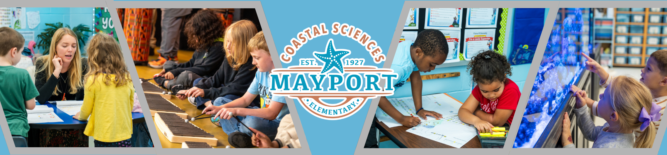 Collage of children engaging in activities with Central Science logo in the center. Background includes various colors.