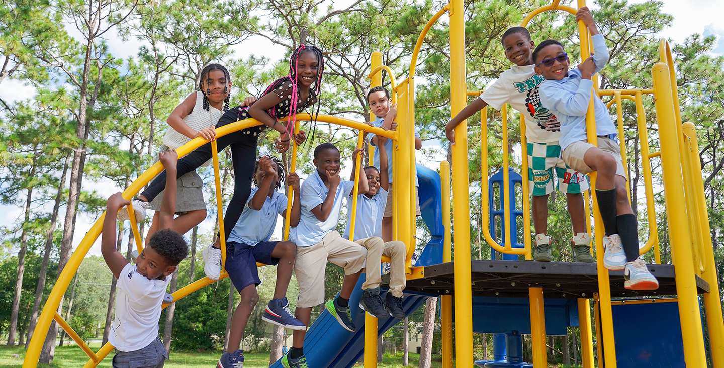 students on jungle gym