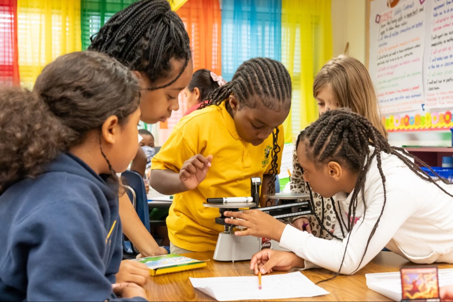 5 students weighing a marker