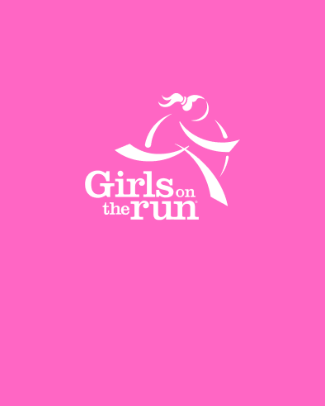 A logo displays a silhouette of a running woman on a pink background. Text reads "Girls on the Run."
