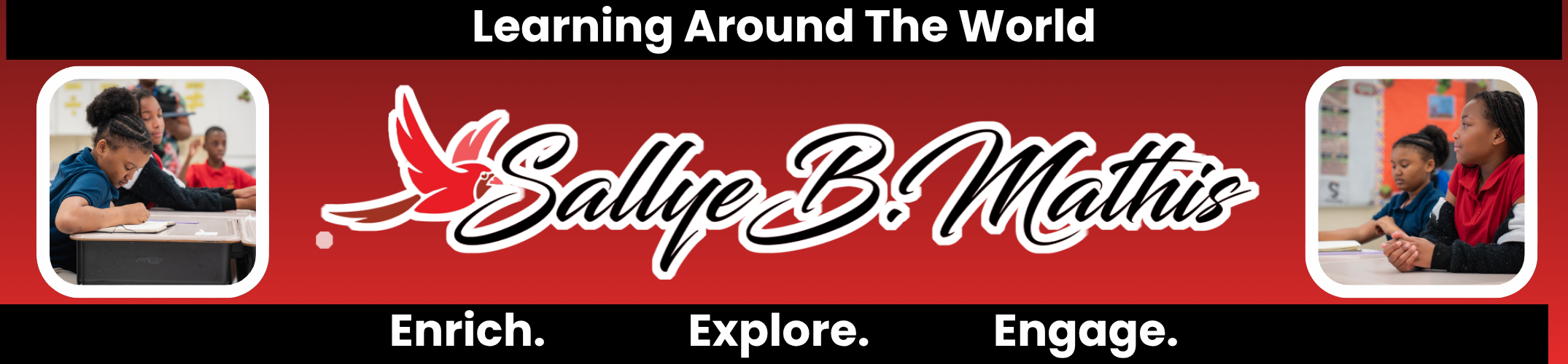 A red banner features the text "Learning Around The World" and "Sally B. Mathis" in bold black letters.