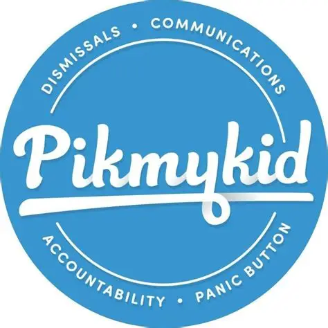 Blue circular logo for Pikmykid. Words "Dismissals, Communications, Pikmykid, Accountability, Panic Button" in white.