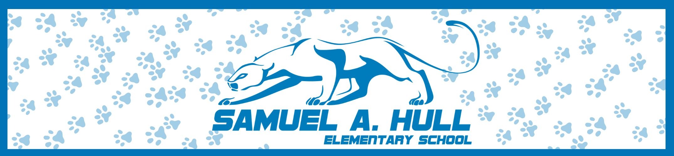 Blue and white logo with a lion's head and paws on a paw print background, featuring "SAMUEL A. HULL" in bold letters.