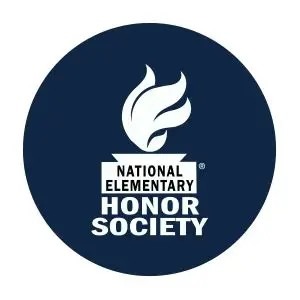 Circular logo for National Honor Society, blue background with white text and flame symbol.