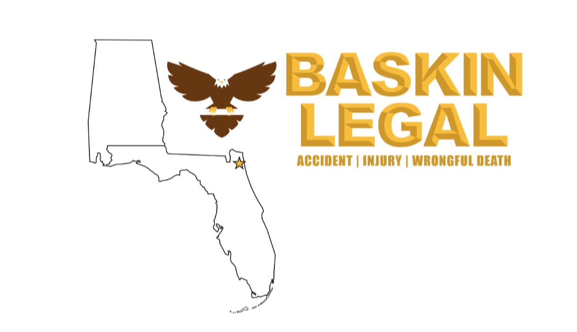 Logo featuring an eagle, state outline, and text "BASKIN LEGAL" with "ACCIDENT, INJURY, WRONGFUL DEATH" below.