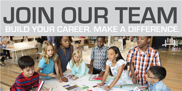 A group of children and adults working together, with a sign that reads 'JOIN OUR TEAM' and the tagline 'BUILD YOUR CAREER MAKE A DIFFERENCE'.