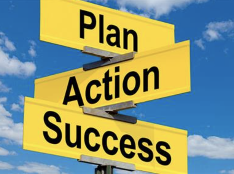 signs that says plan, action and success