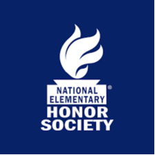 A blue background displays a logo with a flame and the words "National Elementary Honor Society" centered.