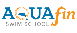 A school logo with the name 'Swim School' and 'Aquafit' next to a water droplet design.