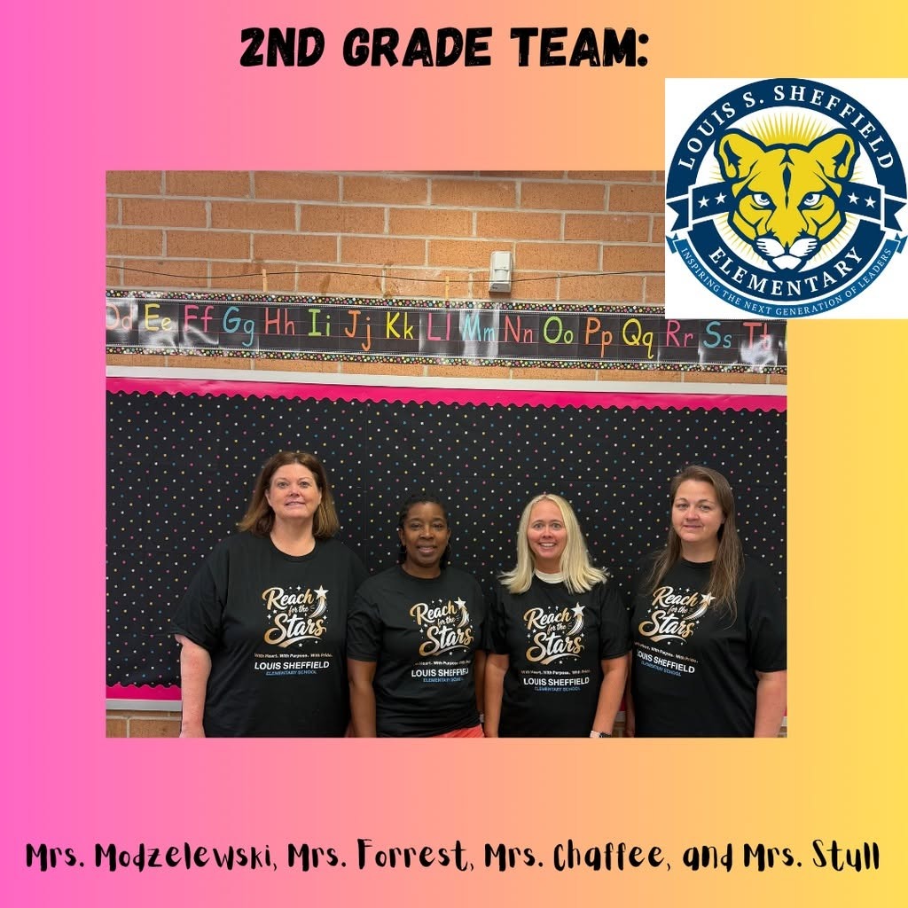 Four adult women stand in a row wearing matching black shirts with white text. Behind them is a brick wall.