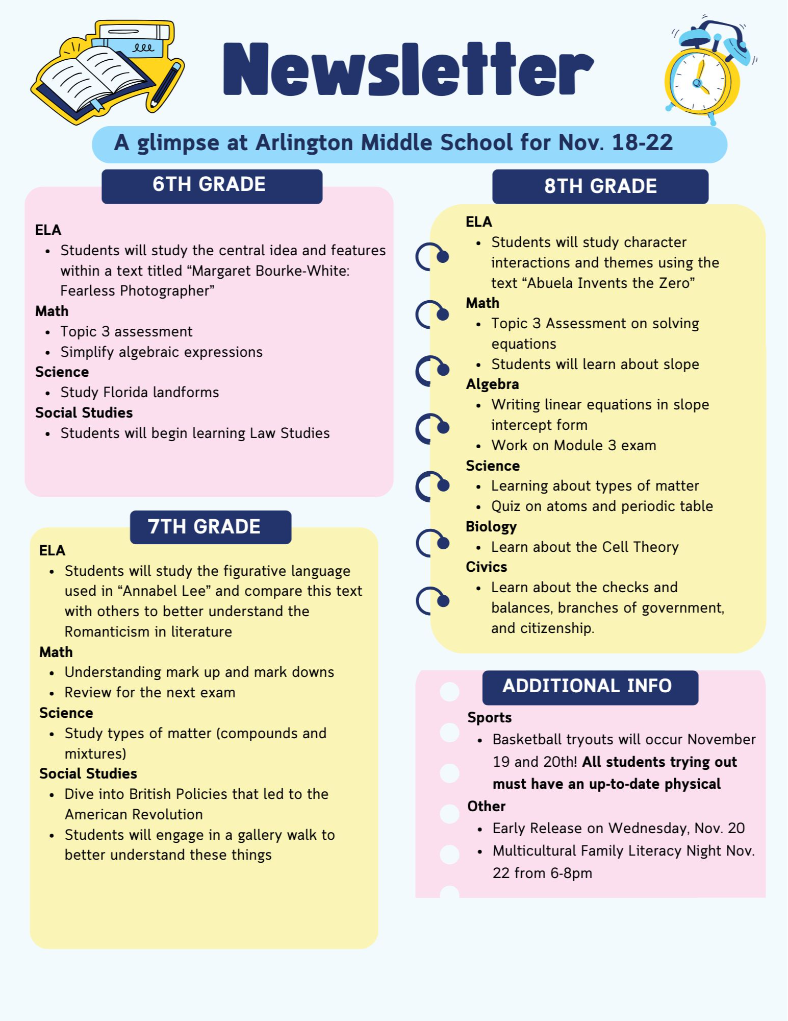 A glimpse at the week of Nov. 18-22 at Arlington Middle School