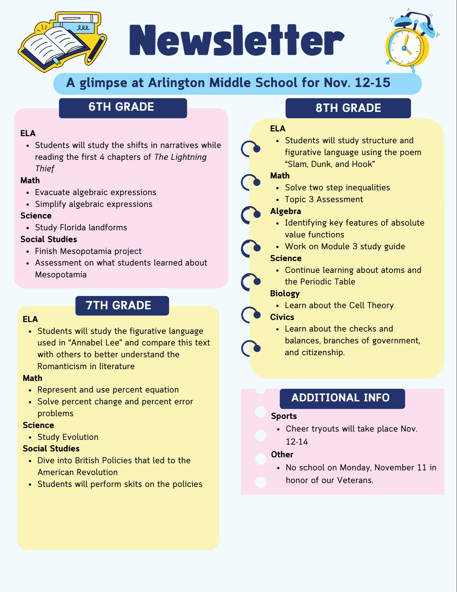 A glimpse at the week of Nov. 12-15 at Arlington Middle School