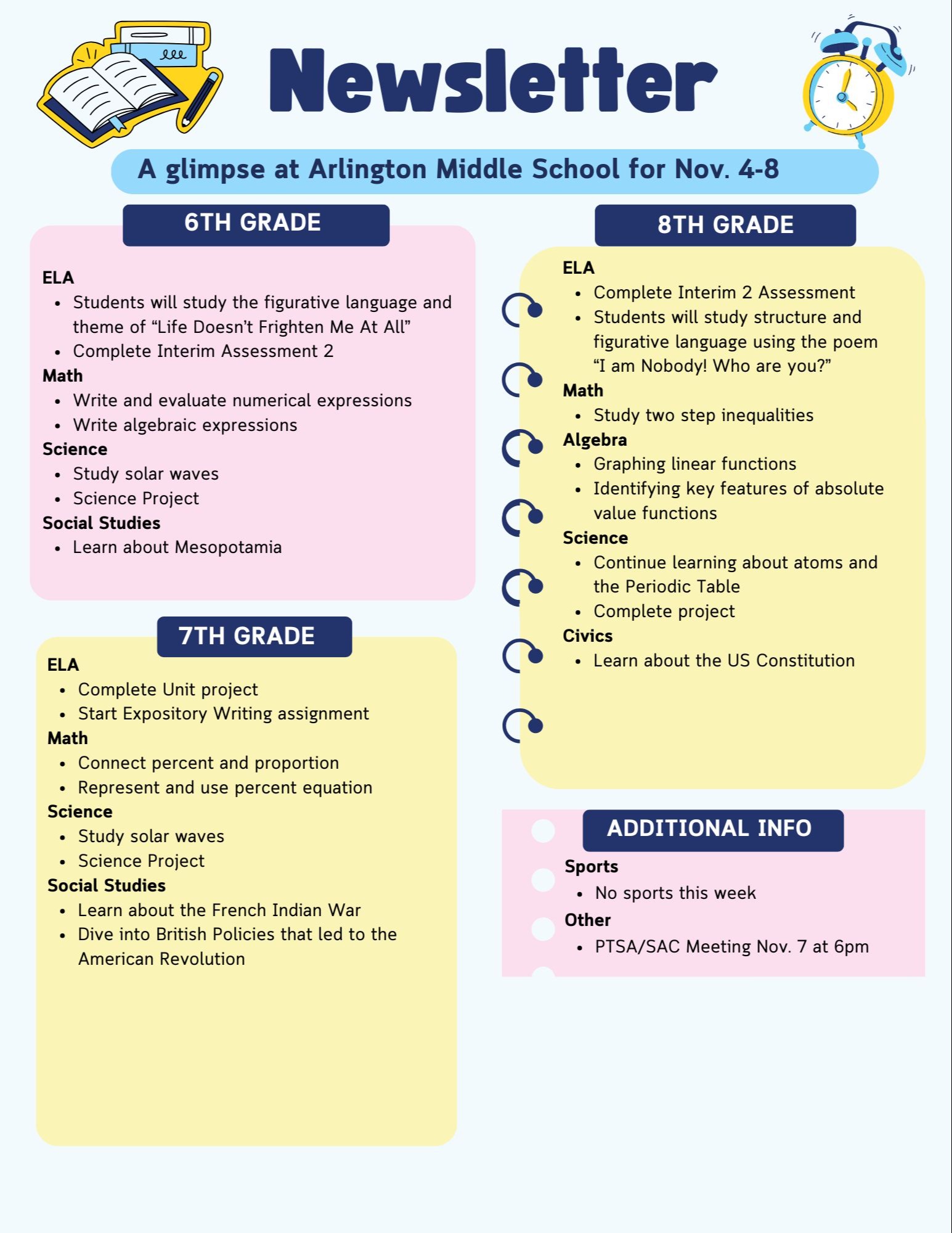 A glimpse at the week of Nov. 4-8 at Arlington Middle School