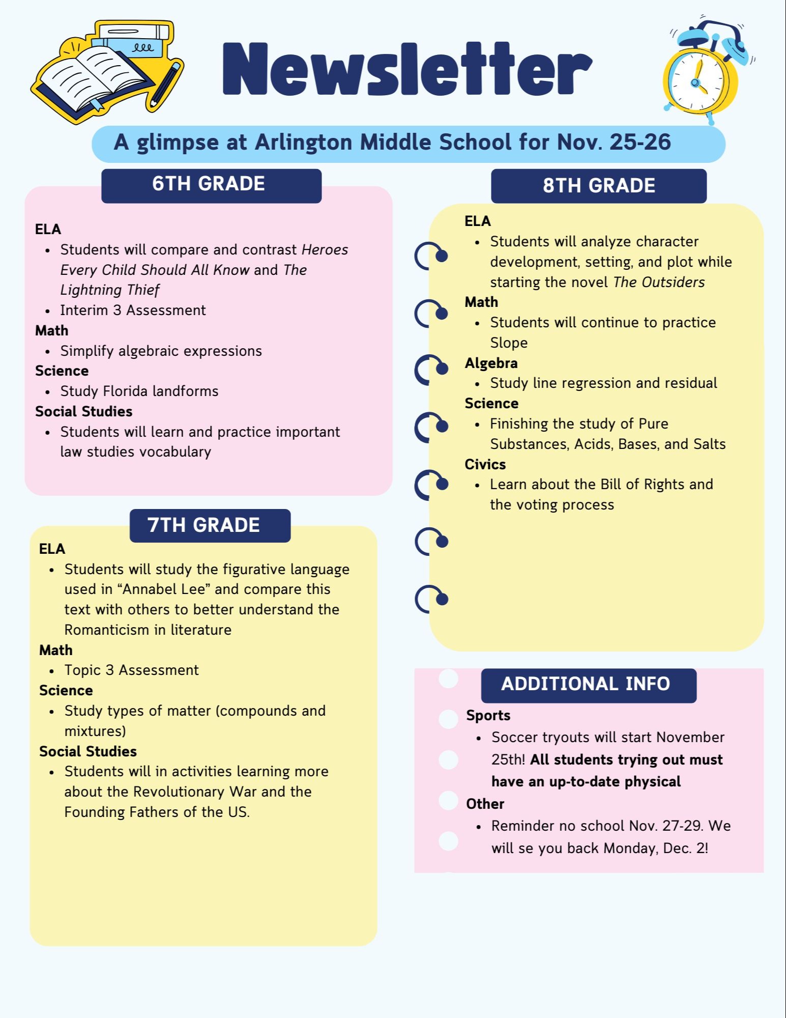 A glimpse at the week of Nov. 25-26 at Arlington Middle School