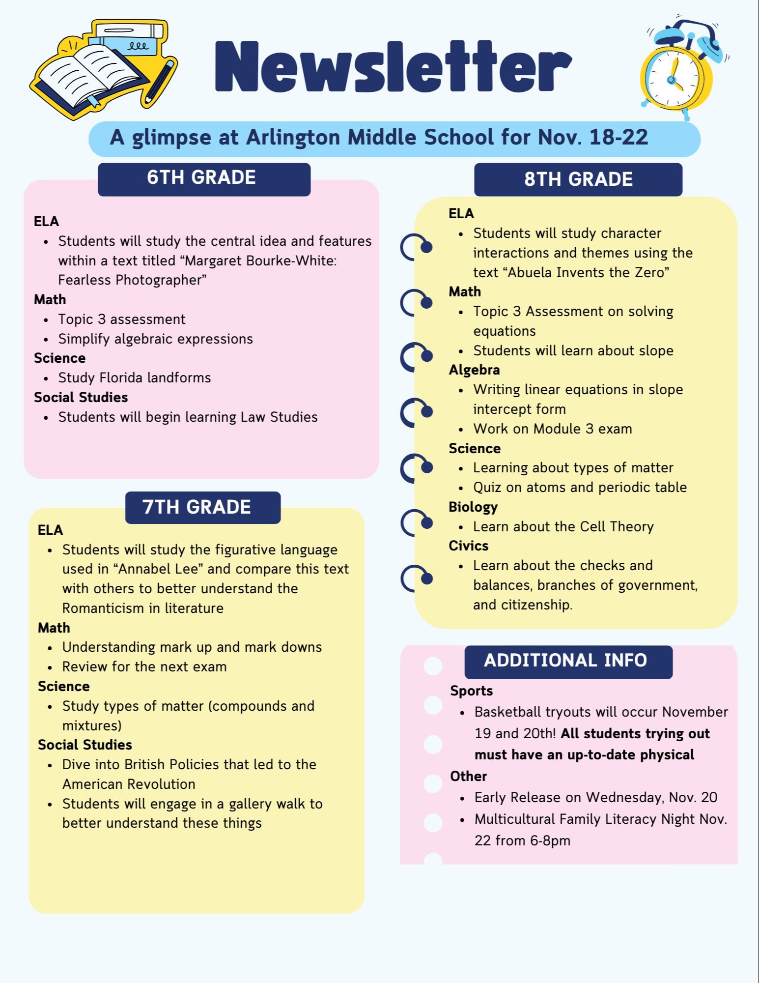 A glimpse at the week of Nov. 18-22 at Arlington Middle School