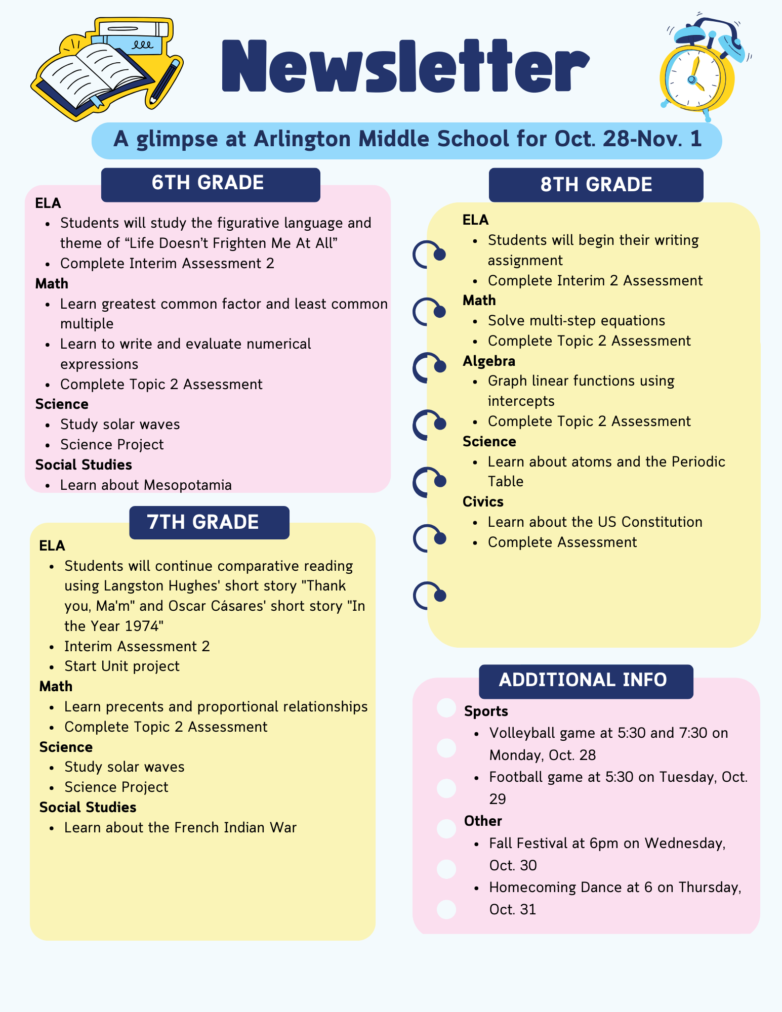 A glimpse at the week of Oct. 28-Nov. 1 at Arlington Middle School