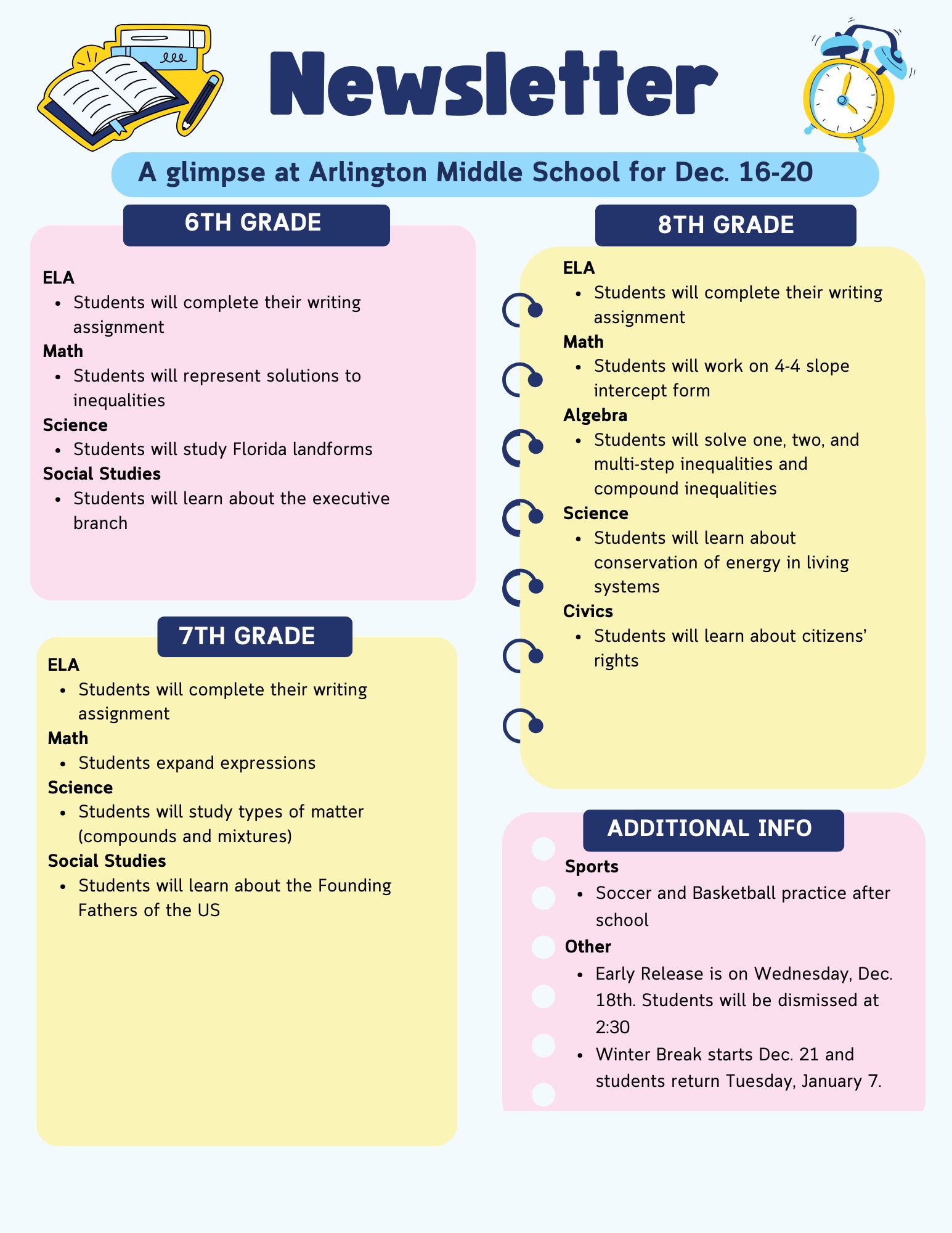 A glimpse at the week of Dec. 16-20 at Arlington Middle School