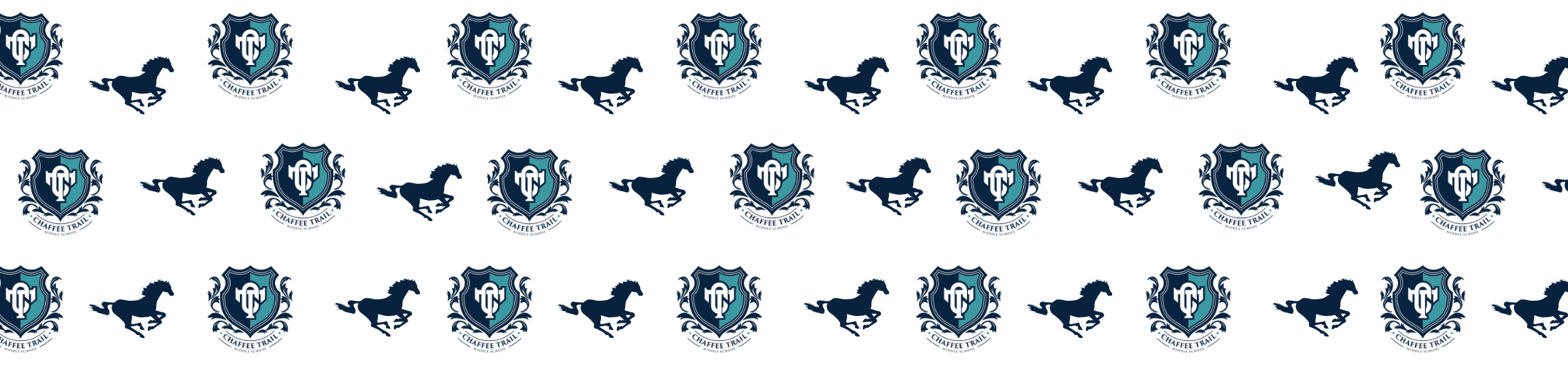 A series of blue silhouettes of horses arranged in a repeating pattern on a white background.