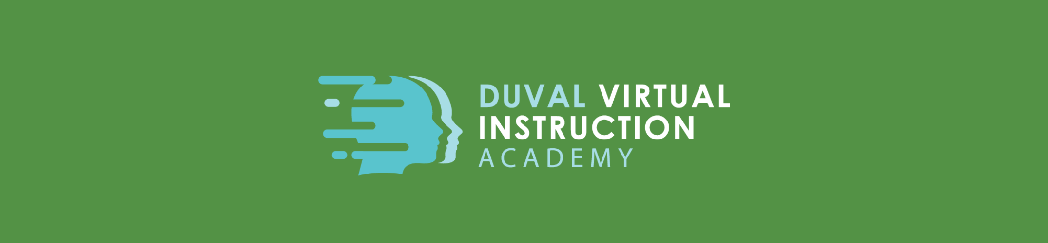 A green background displays a logo for Duval Virtual Instruction Academy. The logo has blue and white elements.