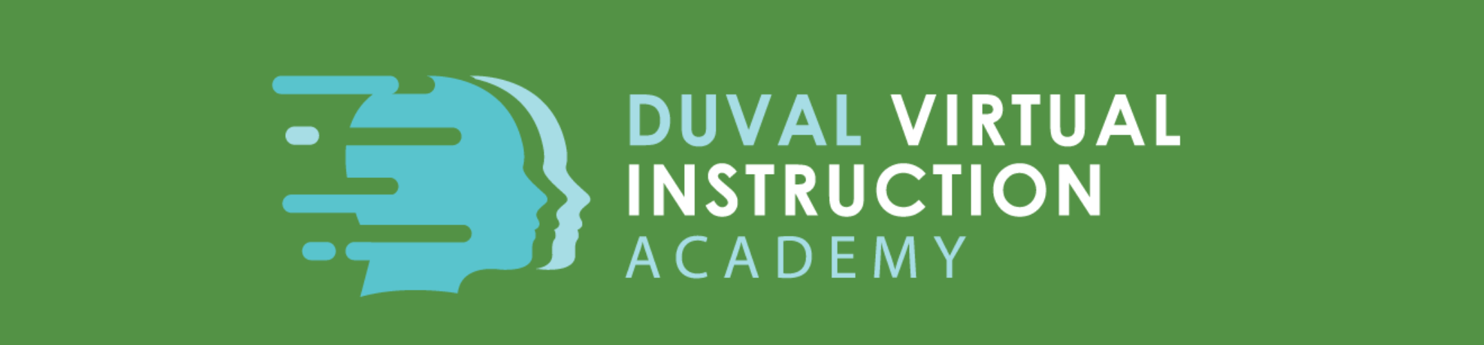 Green background with "Duval Virtual Instruction Academy" logo featuring a stylized head with moving lines.