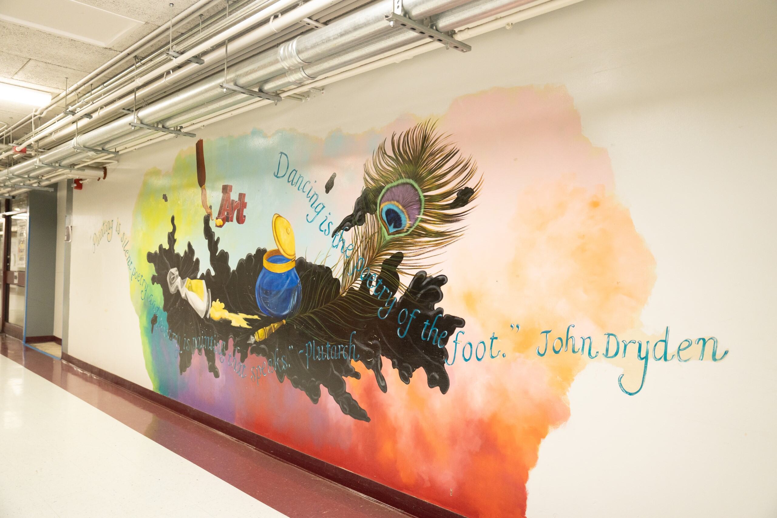 A wall with a mural