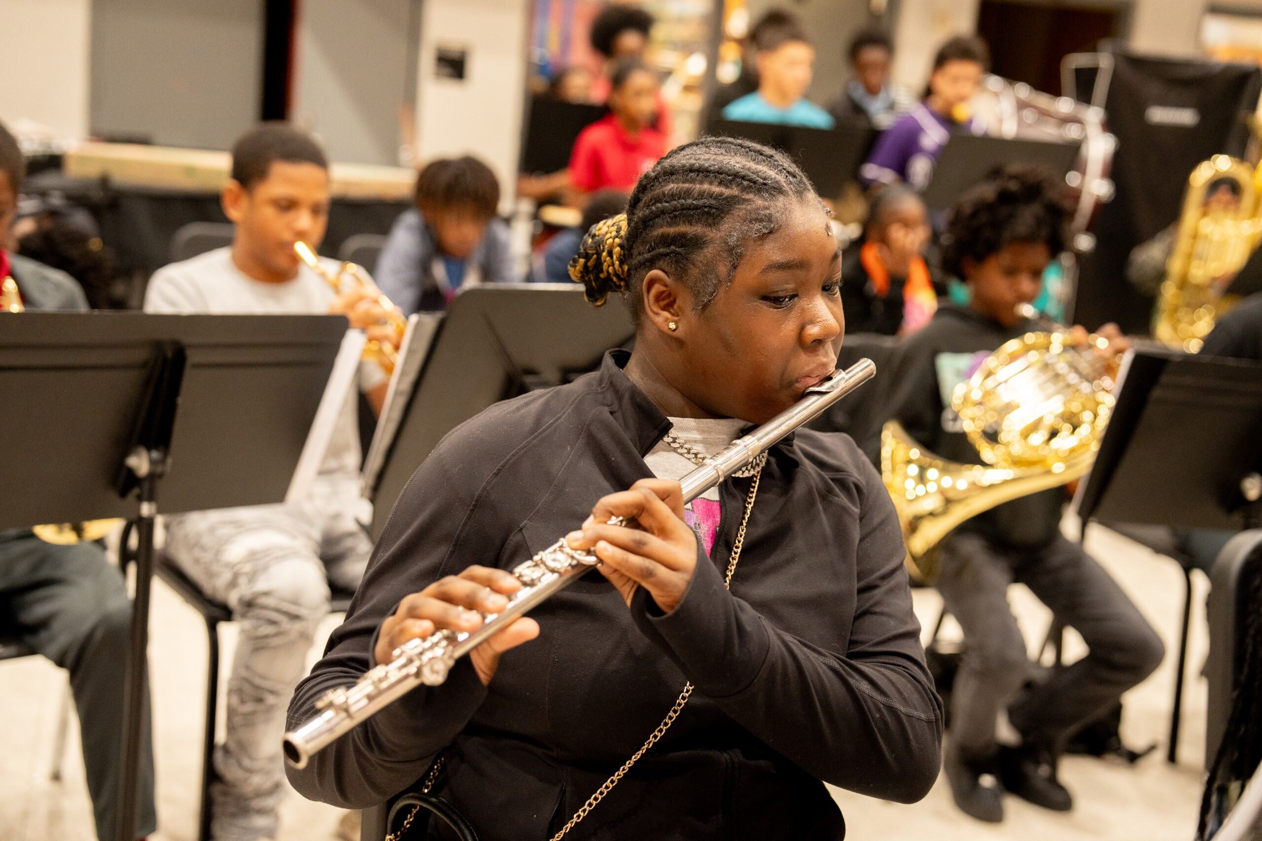 Student playing the clarinet