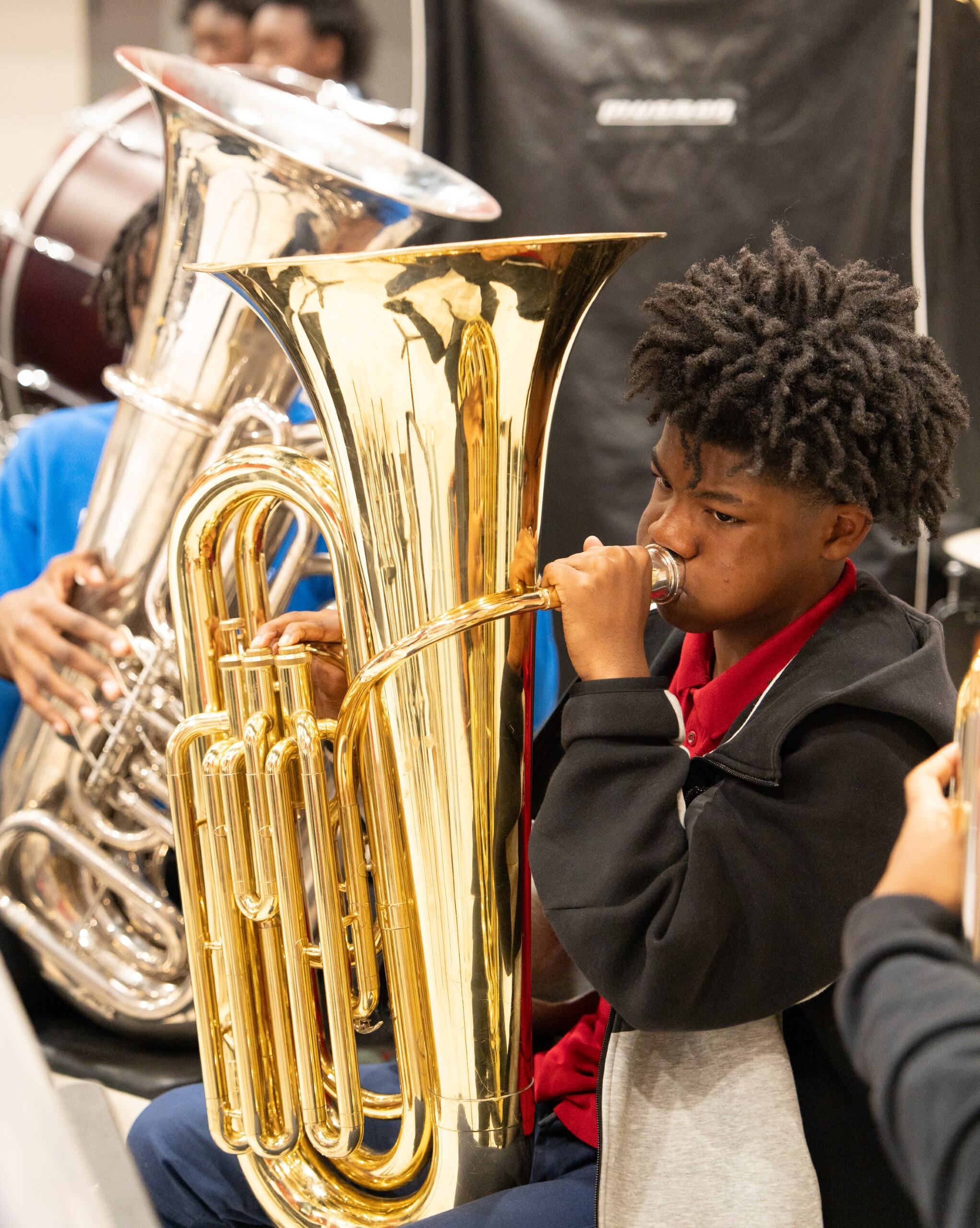 Student playing bass