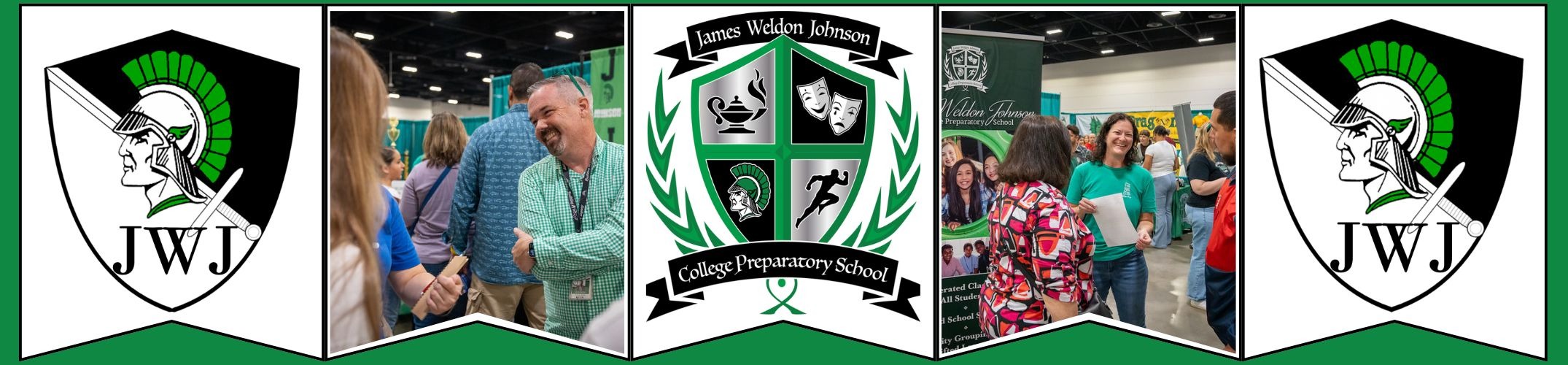 Collage of images showing people in an event with three logos, one featuring a helmet and shield.